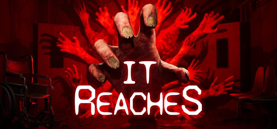 Official It Reaches Steam capsule artwork showing the bodycam horror game key art